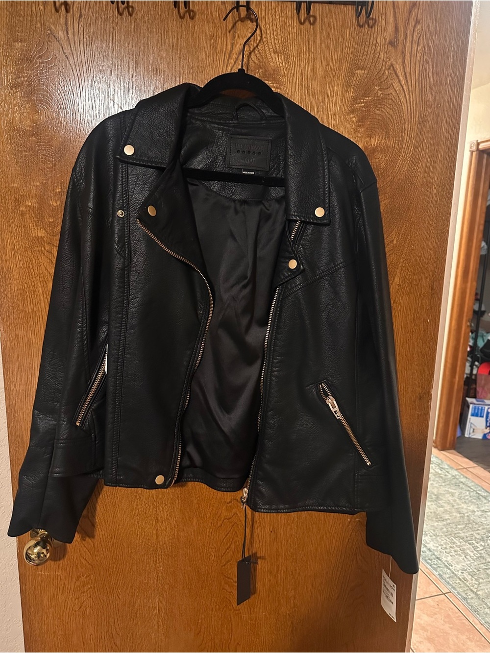 Blank NYC Black Leather Moto Jacket with Asymmetrical Zip